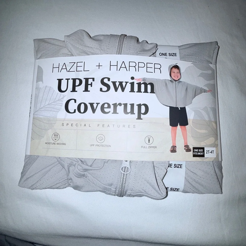 Hazel + Harper Swim Coverup Kids 2T-4T Grey New UPF Hooded Zip Rash Guard